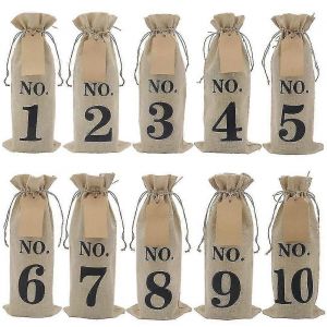 10pcs Sacs &Agrave; Vin En Toile De Jute Avec &Eacute;tiquettes Pour La D&eacute;gustation De Vin &Agrave; L'aveugle,Num&eacute;rot&eacute; En Tissu De Toile De Jute Bouteille Cadeau B - Neuf