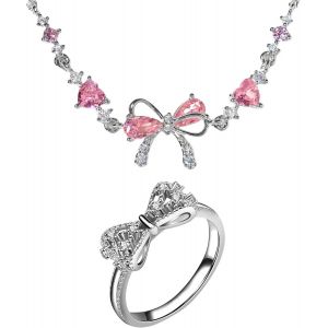 Kahfl-Parure Bijoux Femme Papillon Collier Bague Argent,Bijoux En Acier Inoxydable Pour Femme,Cadeau Papillon Anniversaire,Saint-Valentin,No&euml;l,F&ecirc;te Des M&egrave;res - Neuf