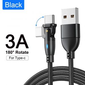 Aufu 100W Usb C Câble 5A Pd Chargeur De Charge Rapide Cordon Pour Macbook Ipad Samsung Xiaomi 180 Rotation Usb Vers Type-C Câble 3M.3A Black For Type C.0.5M(1.6Ft) - Neuf