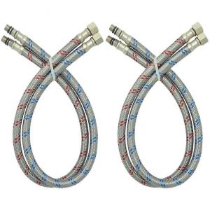 Raccord de robinet Tuyau, Acier Inoxydable Tress&eacute;, UPC Approuv&eacute;, 3/8 Po Femelle x M10 M&acirc;le, 24 Pouces Rouge Bleu Ray&eacute;, 4 Pcs - Neuf