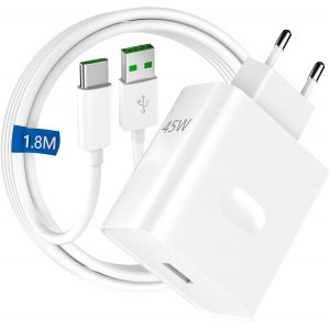 JGD-45W Super VOOC Chargeur Rapide avec 6A C&acirc;ble USB C 1.8M pour Oppo Find X5 X3/2 Neo/Reno13FS,Chargeur Rapide VOOC Charge avec C&acirc;ble USB Type-C pour OnePlus 10 9 Pro Nord CE 3 2 Lite,realme C75/C63 - Neuf