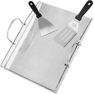 Ulteronixshop-Plancha de 40 x 30 x 4 cm avec 2 spatules pour barbecue &agrave; gaz et au charbon de bois, avec poign&eacute;es amovibles, en acier inoxydable de 4 mm, pour barbecues en plein air et repas de famill - Neuf