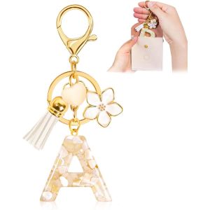 Kal-Porte-Clés Pour Fille Lettre, Porte-Clés Pour Femme Avec Lettre Initiale, Alphabet Pendentif Initiale En Résine, Keyring Avec Pendentif Amour Et Pampille, Cadeau Pour Femme Beige - Neuf