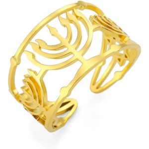 Kahfl-Bague Menorah Ajustable Pour Femmes Symbole Religieux De L'étoile De David Bague En Acier Inoxydable Tradition Juive Bijoux Hanoukka - Neuf