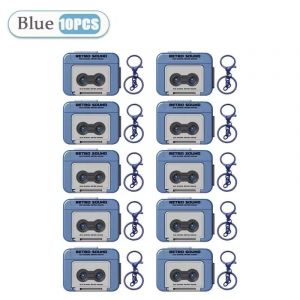 Porte-clés de musique rétro,petite boîte enregistreur,porte-clés mini lecteur,clé commémorative,cadeau de festival de Noël,1-10 pièces -Bleu-10PCS-C - Neuf