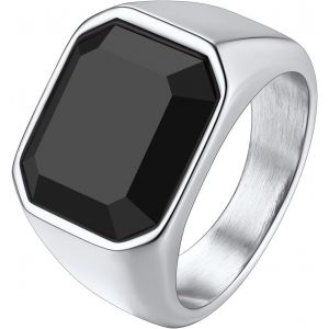 Tianyi-Bague Homme Bague Rappeur Bague Gothique Garçon Pierre Agate Noire Acier Inoxydable Taille 54-72 Argent/Or/Noir - Neuf