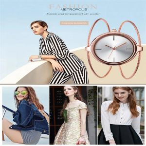 Geekthink Quartz Analogique Montres Ouvert Bracelet En Acier Bracelet Rond Montre-Bracelet Or Rose - Neuf