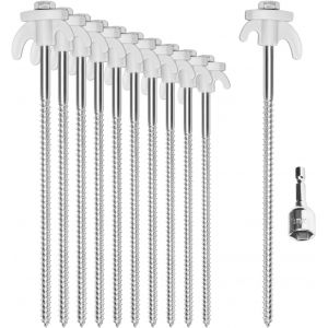 Eryi-® 12x Piquets De Tente En Acier - Piquets À Vis Avec Adaptateur Pour Tournevis Sans Fil - Clous De Sol Robustes Avec Filetage Pour Le Camping Et L'extérieur - Piquets De Tente - Neuf