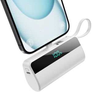 Eryi-Batterie Externe Pour Iphone, 5500mah Mini Power Bank Avec Câble Usb C Intégrés, 20w Pd Charge Rapide Chargeur Portable Écran Lcd Batterie Portable Compatible Avec Iphone 16/15/14/13/12/11/X/8/7 - Neuf