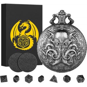 Eryi-Lot De Mini Dés Dnd, Coquille De Montre De Poche Pieuvre À Deux Yeux, 7 Pièces Dés, Jeu De Dés D&d En Métal Polyédrique, Cadeaux Dnd Avec Boîte, Accessoires De Jeux De Société De Rôle, Argent Fo - Neuf