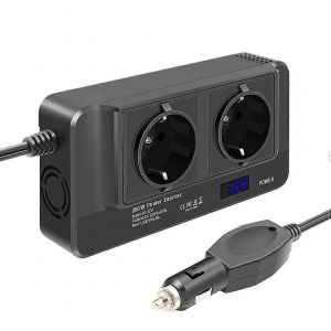 Onduleur de voiture 200 W, convertisseur de tension 12 V a 220 V avec ecran LCD (prise UE) - Neuf