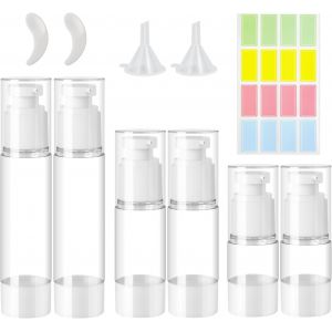 6 Pi&egrave;ces Airless Flacon Pompe Vide,Petit Flacons &Agrave; Pompe sans Air,Rechargeables Distributeurs de Cr&egrave;me Airless avec Petite Spatule,Entonnoir,Autocollants pour Cosm&eacute;tiques Cr&egrave;mes Lotions - Neuf