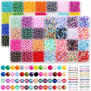 Lot De 4 500 Perles Rondes De 6 Mm Pour Fabrication De Bracelets,56 Couleurs,Perles Brillantes Pour Loisirs Créatifs,Fabrication De Bijoux,Colliers,Boucles D'oreilles,Bracelets - Neuf