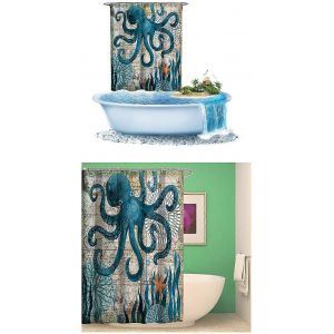 Rideau De Douche De Salle De Bain Ocean Creature Paysage Rideaux De Douche Tissu Rideau De Salle De Bain Durable Imperm&eacute;able Et R&eacute;sistant &Agrave; La Moisissure Ensemble De Rideaux De Bain (Oct - Neuf