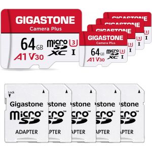 Carte M&eacute;moire 64 Go Lot De 5 Cartes, Cam&eacute;ra Plus S&eacute;rie, Vitesse Allant Jusqu'&agrave; 95 Mo/S. Id&eacute;al Pour Full Hd Video Gopro Drone Cam&eacute;ra, U1 C10 Carte Micro Sdxc Avec Mini Coque Et Adaptateur Sd. - Neuf