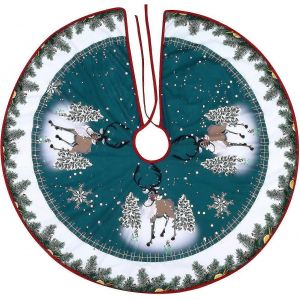 Jupe de sapin de No&euml;l ronde de 90 cm, tapis de sapin en tissu, housse de pied de sapin pliable avec motifs P&egrave;re No&euml;l et rennes, protection pour la base du sapin C - Neuf