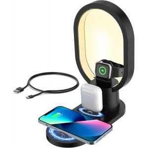 KALANKA-Station de charge sans fil 3 en 1 avec lampe de nuit pour appareils Apple | Support de voyage, chargeur rapide pour iPhone 16/15/14/13/12/11 | Chargeur magn&eacute;tique MagSafe pour Apple Watch, Ai - Neuf