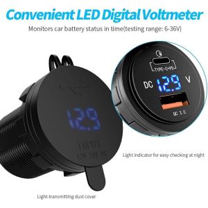 Pd Chargeur Rapide Usb C Voiture Type C Et Qc3.0 Chargeur 12v / 24v Qc 3.0 64 W Prise Chargeur Usb Coquille En Aluminium En M&eacute;tal Pour Voiture Aarine Moto Bateau Caravane (Arancio) - Neuf