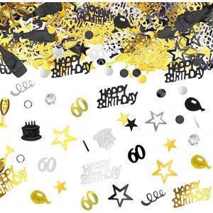 Confettis de 60e anniversaire,confettis joyeux anniversaire, décoration de table d'anniversaire,décoration de table,décoration de maison,fête d'anniversaire (or noir 60e) - Neuf