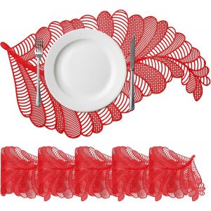 Eryi-Lot De 6 Sets De Table En Forme De Feuille Rouge Pour Table De Salle À Manger, Napperons En Polyvinyle Pressé, Lavables, Pour Décoration De Table À Manger (30 X 45 Cm) - Neuf