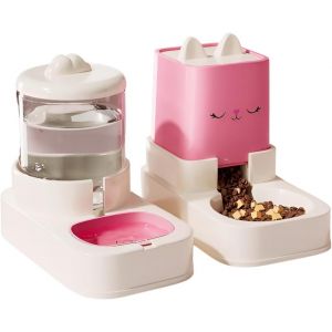 Cmws-, Distributeur De Nourriture Et D'eau Pour Chien - Distributeur De Nourriture Et D'eau Pour Animaux De Compagnie - 2 Gamelles Avec Distributeur D'eau - 2,2 L + 1,8 L (Rose) - Neuf