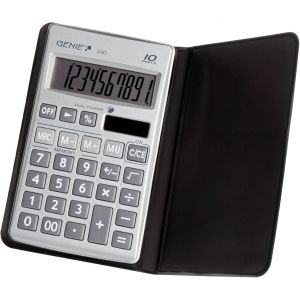 calculatrice 10 chiffres 330 plat avec dual-power (solaire et piles)-avec housse-argent - Neuf