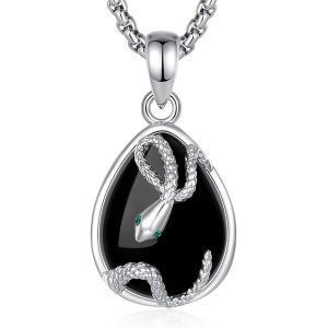 Collier Serpent Cristal Obsidienne/Cornaline/Am&eacute;thyste/Pierre De Lune Pendentif Gu&eacute;rison Protection Puissante Medaillon Bijoux Cadeau Pour Femme - Neuf