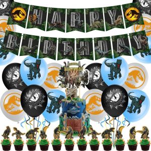 CAUC-Ballons Jurassic Anniversaire D&eacute;coration Dinosaure Ballons en Latex D&eacute;coration de G&acirc;teau Animaux Banni&egrave;re Happy Birthday F&ecirc;te d'anniversaire Deco Enfants 32 Pi&egrave;ces - Neuf