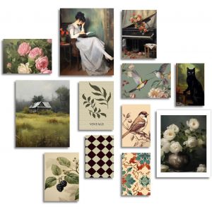 KALANKA-Art Mural en Toile Vintage Cottagecore, Tableau D&eacute;coration Murale Rustique Ferme, Affiche Art Rural Fran&ccedil;ais pour Salon Chambre, Sans Cadre, Lot de 12 - Neuf