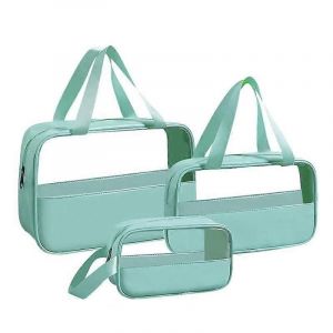 Patchwork Trousse Cosmétique Maquillage Storag Sac Translucide Grande Capacité Sac De Bain Sac De Rangement De Voyage Imperméable Bleu Clair - Neuf