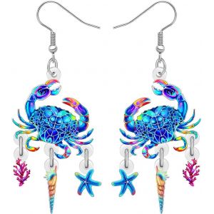 Kal-Boucles D'oreilles Pendantes Amusantes En Acrylique Avec Crabe De Mer Tropical Et Étoile De Mer, Bijoux D'été Mignons Pour Femme, Maman, Plage, Vacances, Accessoires Cadeaux - Neuf