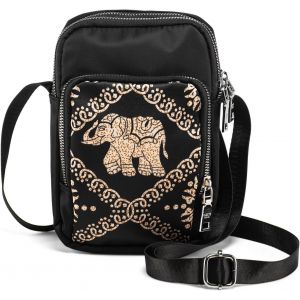 nzqaf-Sac Bandoulière Femme, Pochette Telephone Portable - Petit Sacoche Bandouliere en Nylon, Motif Éléphant Ethnique - Neuf