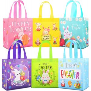 6pcs Sacs De Chasse Aux ?Ufs De P&acirc;ques En Non Tiss&eacute;s ,Sacs Emballage Cadeaux De P&acirc;ques Avec Poign&eacute;es ,Sacs De Friandises De P&acirc;ques ,Sac De Lapin Pour Enfants F&ecirc;te P&acirc;ques ,23 X 21.5 X 11 Cm - Neuf