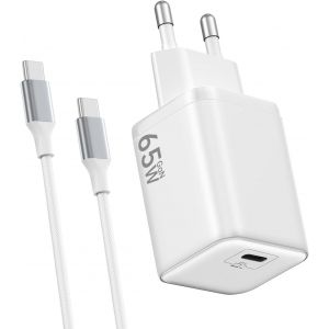 CMWX-Chargeur USB C 65W, Charge Rapide PD3.0 PPS, GaN II avec Câble Tressé 2M, Compatible pour MaxBook Pro/Air, pour Samsung Galaxy S25/S24/S23 Ultra, pour iPhone 17/16/15(Blanc) - Neuf