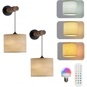 Applique Murale E27 Lampe Murale Sans Fil Rechargeable Usb Avec Télécommande Intérieur Dimmable Appliques Murales À Piles Avec Abat-Jour En Tissu Blanc Pour Chambre Chevet Couloir Salon - Neuf