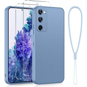 Protection Compl&egrave;te Silicone Coque Pour Samsung Galaxy S20 Fe 5g/S20 Lite/S20 Fan Edition 6,5""Avec 2 Pi&egrave;ces Verre Tremp&eacute;,Housse Fine Antirayures &Eacute;tui Pour Samsung S20 Fe Con Cordon, Bleu Fum&eacute; - Neuf