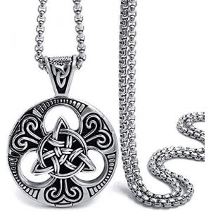 Kal-Acier Inoxydable Viking Amulette Noeud Celtique Croix Irlandaise Pendentif Collier Pour Hommes Femmes Transfert Bijoux Bo&icirc;te-Cadeau - Neuf