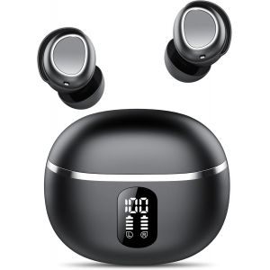 KALANKA-&Eacute;couteurs sans fil Bluetooth 5.3, annulation du bruit In Ear pour dormir, 50 h d'autonomie, son doux et confortable, IPX7 imperm&eacute;ables ultra l&eacute;gers pour le sport, avec 4 Mic ENC, USB-C - Neuf