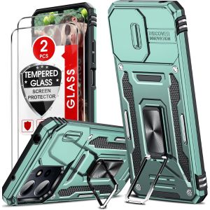 Kal-Coque Pour Xiaomi Redmi 12 4g/5g,Redmi Note 12r Antichoc Avec Protection Caméra Coulissante,2*Verre Trempé,Étui De Pc Dur Et Tpu Silicone Militaire Anti-Rayures Coque Redmi 12 Anneau-Vert Foncé - Neuf