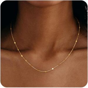 Collier Femme Or Plaqu&eacute; Or 18k Chaine/C?ur/Boule/Disque/Perle Collier Ras Du Cou Fine Cha&icirc;ne Or/Argent Bijoux Femme - Neuf