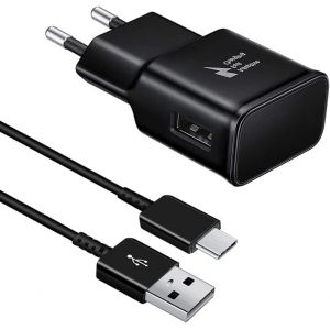 Usb Charger With Cable Compatible With Samsung S20 S20 Fe S10 S10 Se S9 S8 A53 A52s A51 A50 A41 A40 Quick Charge + Type C Cable ¿ Black - Neuf