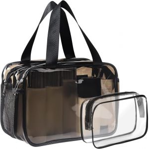 MAA-Trousse de Toilette Femme Transparente, PVC Trousse Transparente Maquillage Sac Transparent, Grande Trousse Transparente Voyage avec Petite Trousse de Toilette 32 * 21 * 16cm Unisexe(Brun) - Neuf