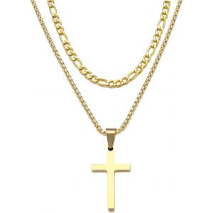 Trahoo-Chaîne Croix Hommes With 2pcs Collier Croix Pendentif Acier Inoxydable Chaîne Croix Hommes Argent Or Noir Collier Croix Femmes 16-24 Inch Chaîne Bijoux Cadeau - Neuf