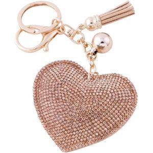 KAL-En Cuir Amour Coeur Keychain Bling Ss6 Premium Cristal De Voiture Porte-Cl&eacute;s Valise Sacs &Agrave; Dos Accessoires Charme Avec Glands (Champagne) - Neuf