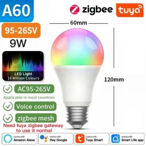 KALSA-Ampoule Led Tuya, Bluetooth, Wifi, Zigbee, Lumière À Intensité Variable, 2700-6500K Rvb, Smart Life Andrea, Voix Avec Alexa Google Home,9W Zigbee 95-265V,1 Piece Pack - Neuf