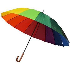 Parapluie Long Femme Xxl Pour Deux Personnes - Arc En Ciel - Parapluie Long Canne, Large Diamètre 130 Cm, Très Robuste 16 Baleines, Multicouleur - Neuf