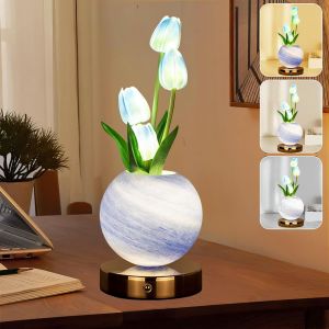 Subzonal-Lampe De Nuit En Forme De Tulipe &Agrave; Intensit&eacute; Variable, 3 Couleurs, Rechargeable, Sans Fil, Petite Lampe De Table Tulipe Pour Rendez-Vous, F&ecirc;te, D&eacute;coration D'int&eacute;rieur (Bleu) - Neuf