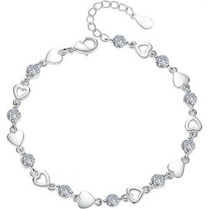 Bracelet Coeur Femme Bracelet Argent 925 Pour Femme Fille Couple Bracelet D'amiti&eacute; Femme Bracelet C?Ur R&eacute;glable Bracelet Cristal Bracelet Femme Argent Bracelet En Argent Coeur Bracelet Chaine - Neuf