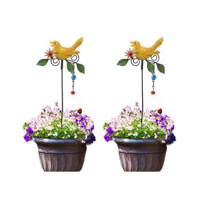 Lot De 2 D&eacute;corations De Jardin En M&eacute;tal En Forme D'oiseau, Avec Clochettes Et Ressorts, Ornement De Jardin En Fer Pour Usage Ext&eacute;rieur - Neuf
