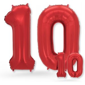 CAUC-&reg; Ballon decoration anniversaire 10 ans - Lot de 2 - Ballons Num&eacute;ro 10 en Rouge - deco anniversaire 10 ans femme ou homme - Gonflables &agrave; l'H&eacute;lium - Happy Birthday Decoration - Rouge Chiffre 10 - Neuf